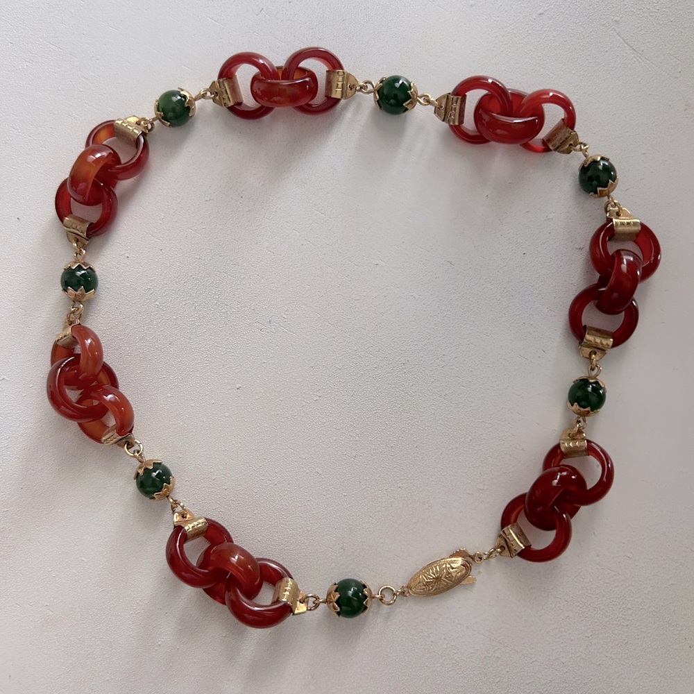 Red and green jade necklace